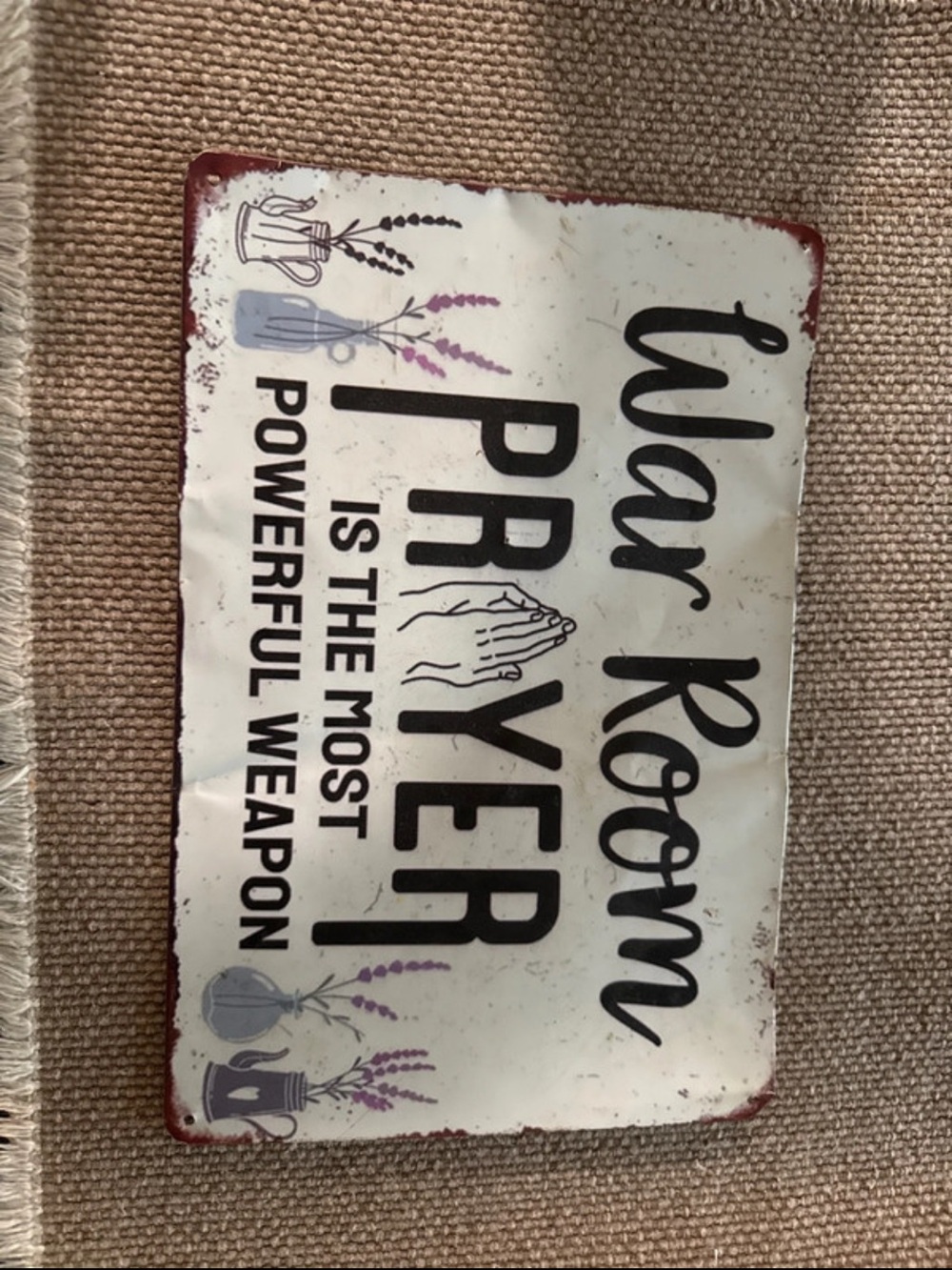 War Room Prayer Sign - White with Black and Purple Accents